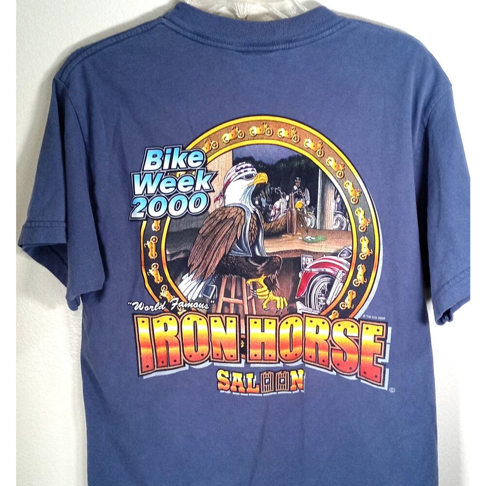 Vtg Iron Horse Saloon T-Shirt 2000 Bike Week Men's Medium Blue Y2K Motorcycle